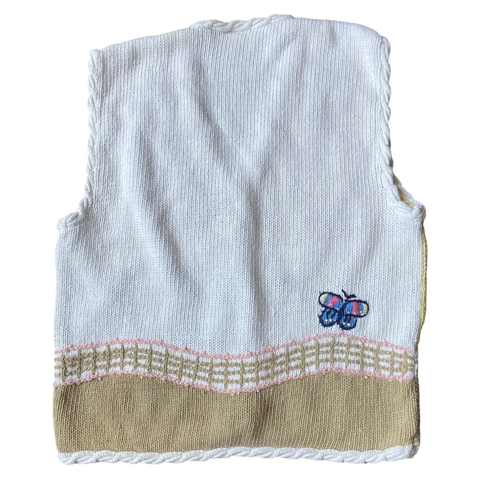 Koret Franscisca Petites Sweater Vest Sz M White Blue Embroidered Vintage - Picture 2 of 10